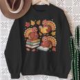 Turkey Reading Books Fall Thanksgiving Teacher Librarian Sweatshirt Gifts for Old Women