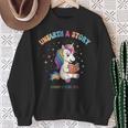 Unicorn Reading a Book Unearth a Story Program 2026 Sweatshirt Gifts for Old Women