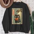 Vintage Japanese Cat Book Lovers UFO Alien Abduction Cat Dad Sweatshirt Gifts for Old Women
