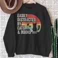 Vintage Retro Easily Distracted By Cats And Books Sweatshirt Gifts for Old Women