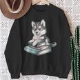 Women's Adorable Watercolor Husky Puppy Dog Reading Books Sweatshirt Gifts for Old Women