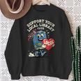 Women's Support Your Local Library Staff Retro Book Mascot Sweatshirt Gifts for Old Women