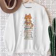 Cat Sits On Books Reading Reading Book Lover Sweatshirt Gifts for Old Women