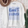 Coquette Book Lover Preppy Blue Stripes Bookworm Reading Sweatshirt Gifts for Old Women