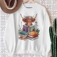 Cute Highland Cow With Book Floral Bookworm Librarian Book Sweatshirt Gifts for Old Women
