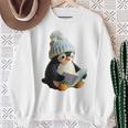 Cute Penguin Reading Book Faux-Crochet Print Sweatshirt Gifts for Old Women