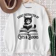 Easily Distracted By Cats And Books Book And Cat Lover Premium Tri-Blend Sweatshirt Gifts for Old Women