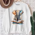 Elephant Reading Book Animal Art Print Graphic Sweatshirt Gifts for Old Women