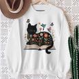 Floral Cat Reading Book Kitten Illustration Sweatshirt Gifts for Old Women