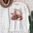 Fox And Book Lover Graphic For Women And Spring Pink Flower Sweatshirt Gifts for Old Women