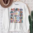 Just A Girl Who Loves Books Bookshelf Female Book Lovers Sweatshirt Gifts for Old Women