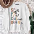 Sip Coffee Pet Cats Read Books Repeat Book Cat Lover Sweatshirt Gifts for Old Women