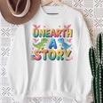 Summer Reading Unearth A Story Dinosaur Books 2026 Sweatshirt Gifts for Old Women Summer Reading Unearth A Story Dinosaur Books 2026 Sweatshirt Gifts for Old Women