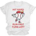 Hit Hard Run Fast Turn Left Baseball Player Premium Tri-Blend Unisex Jersey T-Shirt
