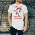 Hit Hard Run Fast Turn Left Baseball Player Premium Tri-Blend Unisex Jersey T-Shirt
