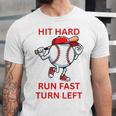 Hit Hard Run Fast Turn Left Baseball Player Premium Tri-Blend Unisex Jersey T-Shirt