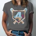 Baseball 4 Year Old Ice Cream Drip 4th Birthday Boy Number 4 Unisex Jersey T-Shirt