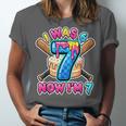 Blue Checkered I Was 6 Now I'm 7 Birthday Cake Baseball Drip Unisex Jersey T-Shirt