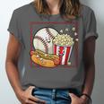 Smiling Baseball Popcorn And Hot-Dog Cartoon Apparel Unisex Jersey T-Shirt Smiling Baseball Popcorn And Hot-Dog Cartoon Apparel Unisex Jersey T-Shirt
