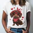 Dachshund Valentines Day Wiener Dog Lover Weenie Heart Raglan Baseball Tee Unisex Jersey T-Shirt