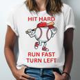 Hit Hard Run Fast Turn Left Baseball Player Premium Tri-Blend Unisex Jersey T-Shirt
