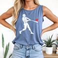 Valentines US Baseball Player Silhouette Heart Comfort Colors Tank Top Blue Jean