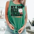 My Son Hits Harder Than Your Husband Baseball Mom Comfort Colors Tank Top Violet My Son Hits Harder Than Your Husband Baseball Mom Comfort Colors Tank Top Violet