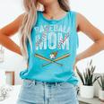 Baseball Mom Crossed Bats With Ball On Fire Distressed Comfort Colors Tank Top Light Green