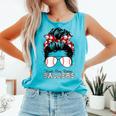 Kinda Busy Raising Ballers Messy Bun Funny Baseball Mom Comfort Colors Tank Top Light Green