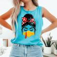 Messy Bun Baseball Mom Turkey Face Matching Thanksgiving Comfort Colors Tank Top Light Green