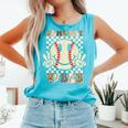 Women Kids Baseball Game Day Vibes Smile Baseball Mom Comfort Colors Tank Top Light Green
