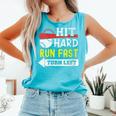Women's Hit Hard Run Fast Turn Left Baseball Quote Fan Coach Comfort Colors Tank Top Light Green Women's Hit Hard Run Fast Turn Left Baseball Quote Fan Coach Comfort Colors Tank Top Light Green