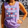 Baseball Catcher Ugly Christmas Sweater Pattern Sports Xmas Comfort Colors Tank Top Lagoon