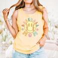 Groovy Retro Floral Happy Smiling Face Baseball Mom Comfort Colors Tank Top Grey Groovy Retro Floral Happy Smiling Face Baseball Mom Comfort Colors Tank Top Grey