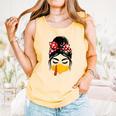 Messy Bun Baseball Mom Turkey Face Matching Thanksgiving Comfort Colors Tank Top Grey