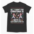 Christmas Baseball Bats Catcher Mitts Holiday Tee Unisex T-Shirt Christmas Baseball Bats Catcher Mitts Holiday Tee Unisex T-Shirt