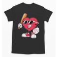 Heart Play Baseball Valentine's Day Teens Boys Girls Kids Unisex T-Shirt