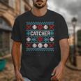 Baseball Catcher Ugly Christmas Sweater Pattern Sports Xmas Unisex T-Shirt