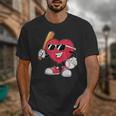 Heart Play Baseball Valentine's Day Teens Boys Girls Kids Unisex T-Shirt
