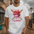 Boys Valentine Day Baseball Helmet Drip Ice-Cream Youth Kids Unisex T-Shirt