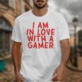 I Am In Love With A Gamer Cute Valentines Day Gamer Couple Raglan Baseball Tee Unisex T-Shirt