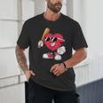 Heart Play Baseball Valentine's Day Teens Boys Girls Kids Unisex T-Shirt