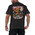Baseball Player Christmas Gingerbread Smashing Through Snow Men's Back Print T-Shirt Baseball Player Christmas Gingerbread Smashing Through Snow Men's Back Print T-Shirt