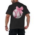 Cute Coquette Baseball Pink Bow Player & Fan Girls Men's Back Print T-Shirt