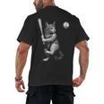 Cute Kitten Playing Baseball Hitter Bat Cool Baseball Cat Men's Back Print T-Shirt