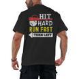 Women's Hit Hard Run Fast Turn Left Baseball Quote Fan Coach Men's Back Print T-Shirt