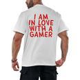 I Am In Love With A Gamer Cute Valentines Day Gamer Couple Raglan Baseball Tee Men's Back Print T-Shirt