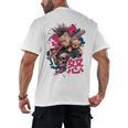 Punk Girl With Anger Kanji And Baseball Bat Men's Back Print T-Shirt Punk Girl With Anger Kanji And Baseball Bat Men's Back Print T-Shirt
