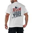 Run I Dare You Baseball Catcher Player Fan Men's Back Print T-Shirt Run I Dare You Baseball Catcher Player Fan Men's Back Print T-Shirt