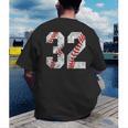 Distressed Baseball Number 32 Jersey Uniform Player Fan Men's Back Print T-Shirt